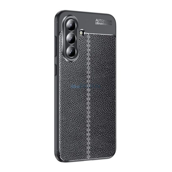 Silicon protector de telefon (rezistent la impact, efect de piele, model de cusături) BLACK Samsung Galaxy A36 5G (SM-A366)