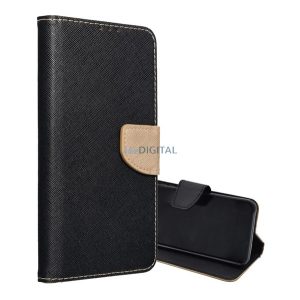 Carcasă permanentă cu efect de piele (FLIP, deschidere laterală, suport pentru birou, buzunar pentru carduri, efect textil) BLACK/ARLGE Samsung Galaxy A36 5G (SM-A366)