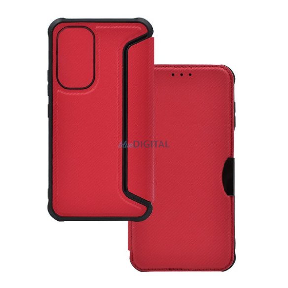 Carcasă permanentă, efect piele (FLIP, deschidere laterală, rezistență la impact, colț hover, protecție cameră, model carbon) PIROS Samsung Galaxy A36 5G (SM-A366)