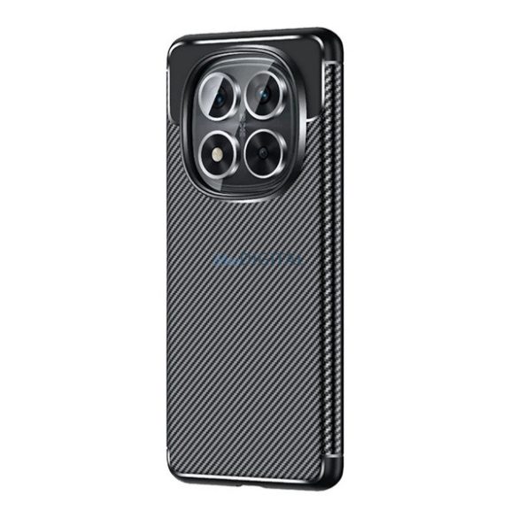 Silicon protector de telefon (rezistent la șocuri, bubble heel, model de carbon) BLACK Xiaomi Redmi Notă 14 Pro 5G