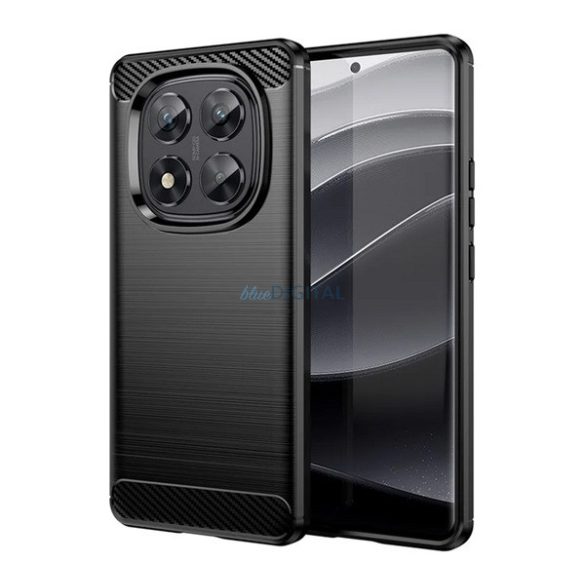 Silicon protector de telefon (rezistent la șocuri, bubble heel, periat, model de carbon) BLACK Xiaomi Redmi Notă 14 Pro 5G