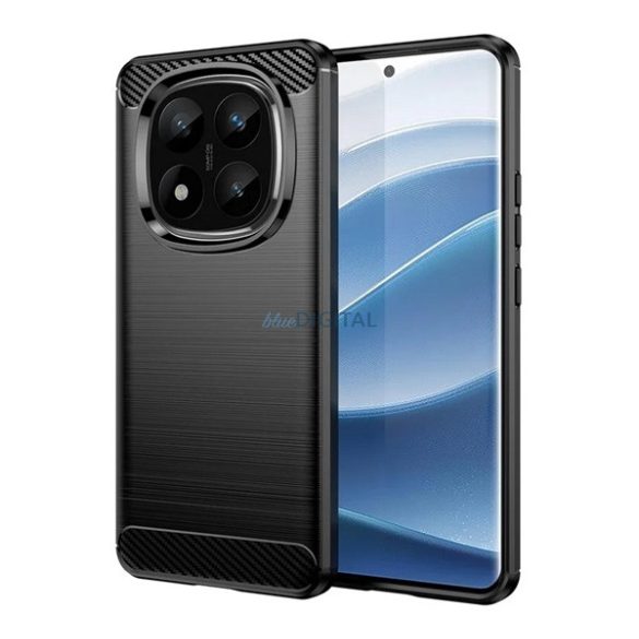 Silicon protector de telefon (rezistent la șocuri, bubble heel, periat, model de carbon) BLACK Xiaomi Redmi Notă 14 Pro Plus 5G
