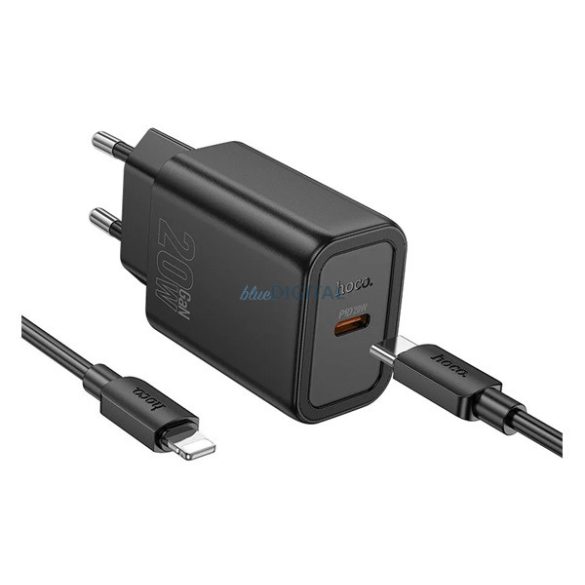HOCO N60 încărcător de rețea cu priză Type-C (20W, încărcător rapid PD 3.0 + cablu Lightning) NEGRU