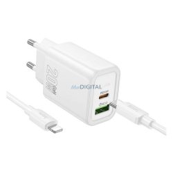   HOCO N61 încărcător de rețea USB + priză Type-C (20W, încărcător rapid PD 3.0 + cablu Lightning) ALB