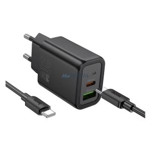 HOCO N61 Încărcător AC USB+Type-C (20W, încărcător rapid PD 3.0 + cablu Type-C) NEGRU