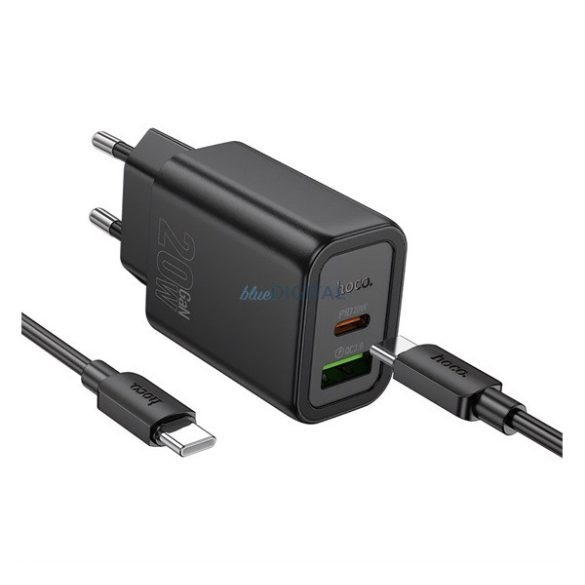 HOCO N61 Încărcător AC USB+Type-C (20W, încărcător rapid PD 3.0 + cablu Type-C) NEGRU