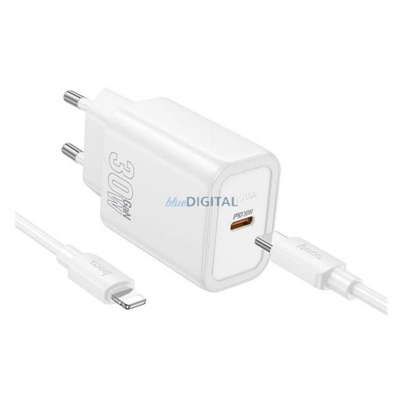 HOCO N62 încărcător de rețea cu priză Type-C (30W, încărcător rapid PD 3.0 + cablu Lightning) ALB
