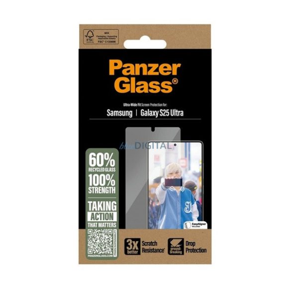 PANZERGLASS ecran protector din sticlă (3D, rezistent la impact, 9H) pentru Samsung Galaxy S25 Ultra (SM-S938)
