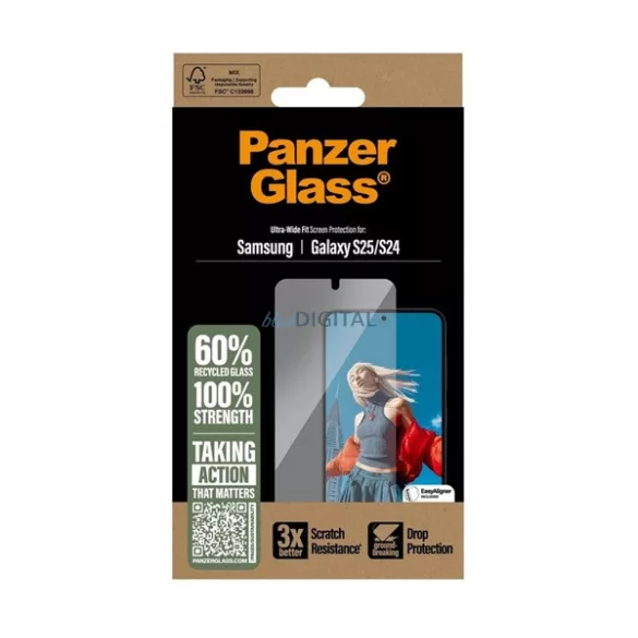 PANZERGLASS ecran protector din sticlă (3D, rezistent la impact, 9H) pentru Samsung Galaxy S25 (SM-S931)