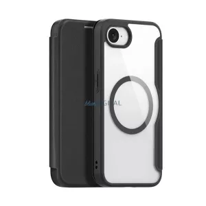 HUSĂ! - DUX DUCIS SKIN X PRO Carcasă din piele cu efect permanent (FLIP, deschidere laterală, RFID, MagSafe) NEGRU Apple iPhone 16e