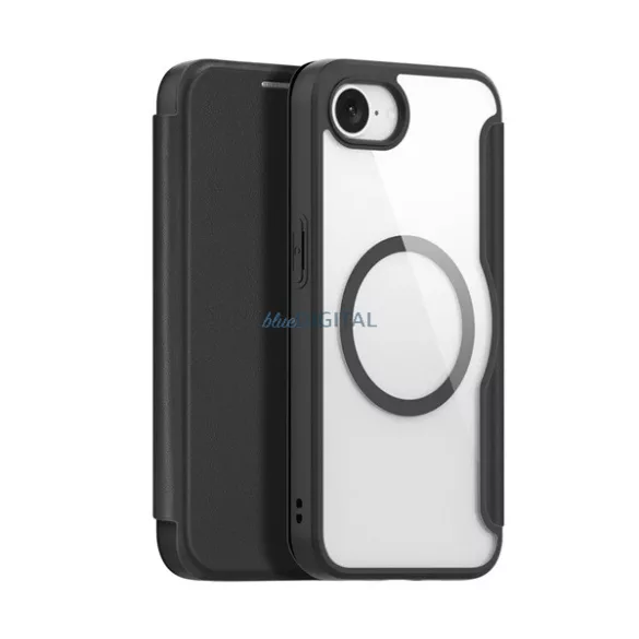 HUSĂ! - DUX DUCIS SKIN X PRO Carcasă din piele cu efect permanent (FLIP, deschidere laterală, RFID, MagSafe) NEGRU Apple iPhone 16e