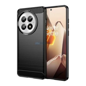 Silicon protector de telefon (rezistent la impact, călcâi pernă de aer, periat, model de carbon) BLACK OnePlus 13 5G
