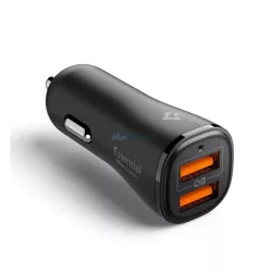   Încărcător auto SPIGEN ESSENTIAL 2 prize USB (30W, încărcător rapid PD 3.0) NEGRU