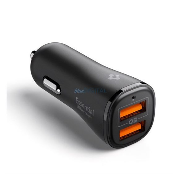 Încărcător auto SPIGEN ESSENTIAL 2 prize USB (30W, încărcător rapid PD 3.0) NEGRU