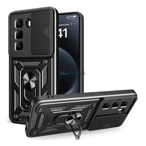 Protector de telefon din silicon Defender (rezistent la șocuri, inel de prindere, protector de cameră) BLACK Infinix Hot 50 Pro 4G (X6881)