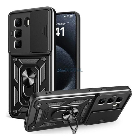 Protector de telefon din silicon Defender (rezistent la șocuri, inel de prindere, protector de cameră) BLACK Infinix Hot 50 Pro 4G (X6881)