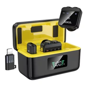 HOCO L17 microfon bluetooth 2pcs (Tip-C, fulger, LAVALIER clip-on, anulare zgomot + încărcător) NEGRU