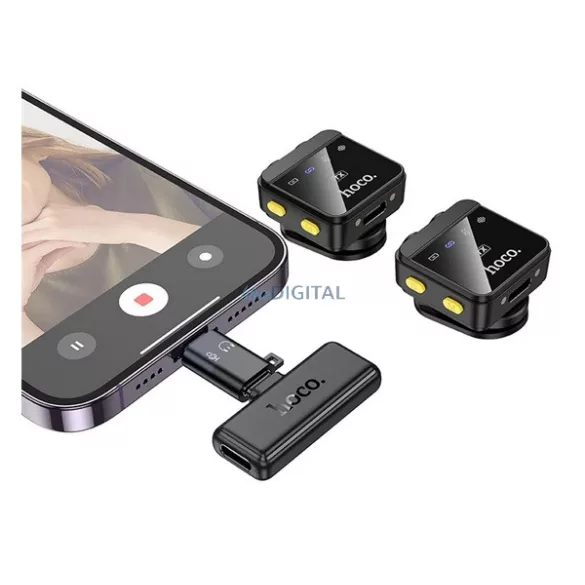 HOCO L17 microfon bluetooth 2pcs (Tip-C, fulger, LAVALIER clip-on, anulare zgomot + încărcător) NEGRU