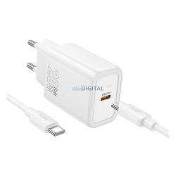  HOCO N60 încărcător de rețea cu priză Type-C (20W, încărcător rapid PD 3.0 + cablu Type-C) ALB