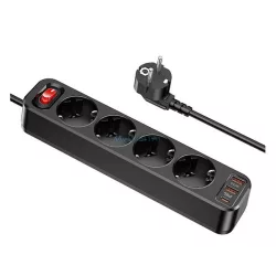  Distribuitor de energie HOCO NS9 (4 prize AC+2 USB+Type-C 67W, încărcător rapid PD 3.0 + cablu de alimentare de 200 cm) NEGRU