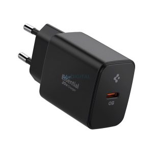 Încărcător de rețea SPIGEN ESSENTIAL cu priză Type-C (20W, GaN, încărcător rapid PD 3.0) NEGRU