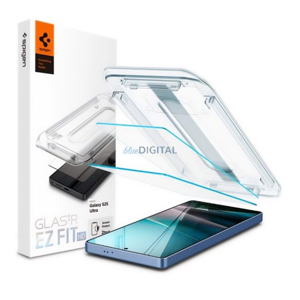 SPIGEN EZ FIT HD ecran protector de sticlă 2pcs (2.5D, caz-friendly, ultra-subțire, 0.2mm, 9H + cadru) pentru Samsung Galaxy S25 Ultra (SM-S938)