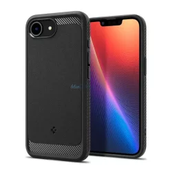   HUSĂ! - SPIGEN RUGGED ARMOR silicon protector de telefon (rezistent la impact, bubble heel, model de carbon, MagSafe) Negru Apple iPhone 16e