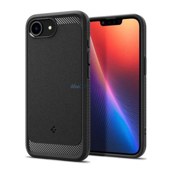 SPIGEN RUGGED ARMOR silicon protector de telefon (rezistent la impact, bubble heel, model de carbon, MagSafe) Negru Apple iPhone 16e