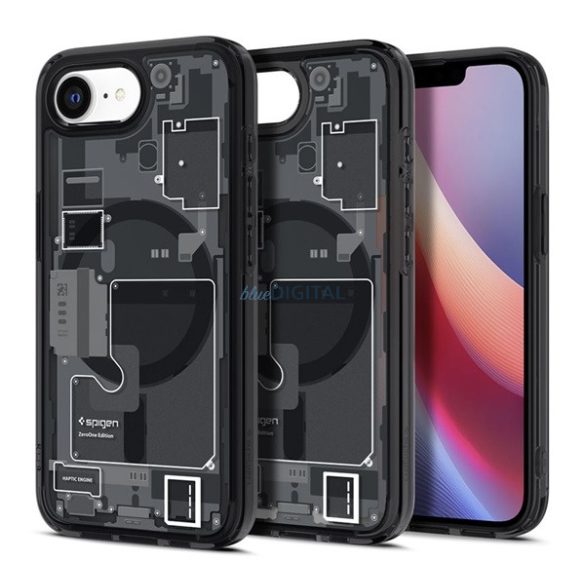 SPIGEN ULTRA HYBRID ZERO ONE plastic protector de telefon (rezistent la șocuri, bubble cadru, MagSafe) Negru Apple iPhone 16e