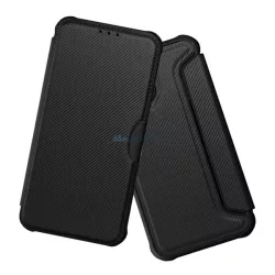   HUSĂ! - Carcasă permanentă, efect de piele (FLIP, deschidere laterală, rezistență la șocuri, călcâi cu bule, protector pentru cameră, model de carbon) Negru Xiaomi Redmi Note 14 Pro 4G