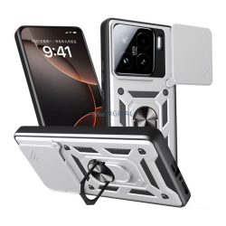   HUSĂ! - Protector de telefon din silicon Defender (rezistent la șocuri, inel de reținere, protector de cameră) Argintiu Xiaomi 15