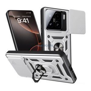 Protector de telefon din silicon Defender (rezistent la șocuri, inel de reținere, protector de cameră) Argintiu Xiaomi 15