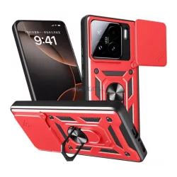   HUSĂ! - Protector de telefon din silicon Defender (rezistent la șocuri, inel de reținere, protector de cameră) Roșu Xiaomi 15
