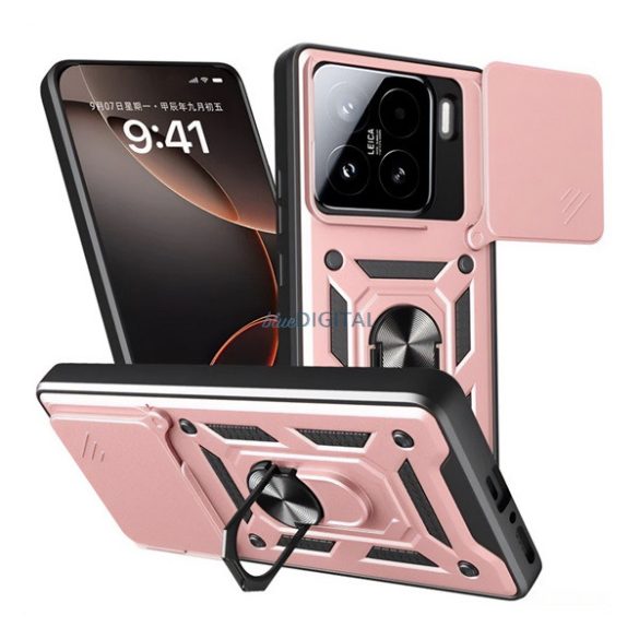 Defender silicon protector de telefon (rezistent la șocuri, inel de reținere, protector de cameră) GOLDEN ROZ Xiaomi 15