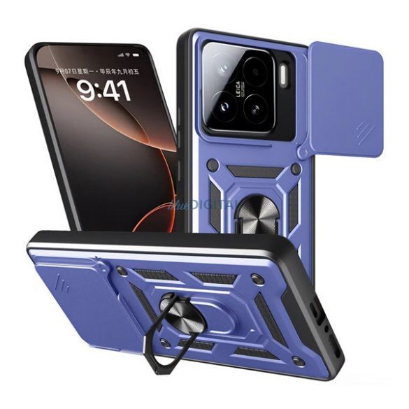 Defender silicon protector de telefon (rezistent la șocuri, inel de reținere, protector de cameră) CUTTING BLUE Xiaomi 15