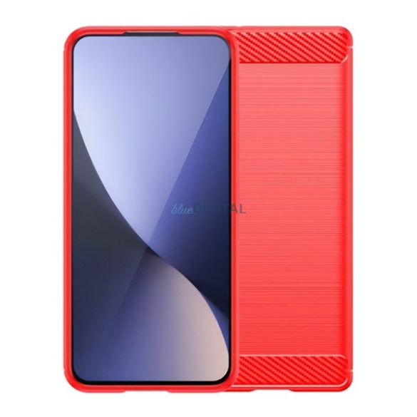 Silicon protector de telefon (rezistență la impact, călcâi pernă de aer, model de carbon periat) Roșu Xiaomi 15