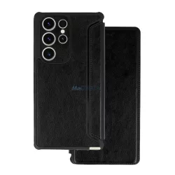   HUSĂ! - Carcasă permanentă, efect piele (FLIP, deschidere laterală, rezistență la șocuri, colț hover, protecție cameră foto) Negru Samsung Galaxy S25 (SM-S931)