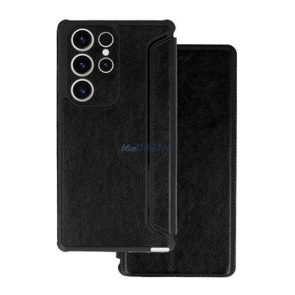 Carcasă Standing, efect piele (FLIP, deschidere laterală, rezistență la șocuri, colț hover, protecție cameră) Negru Samsung Galaxy A36 5G (SM-A366)