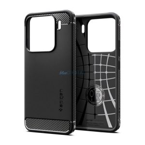 SPIGEN RUGGED ARMOR silicon protector de telefon (rezistent la șocuri, bubble heel, model de carbon) Negru Xiaomi 15