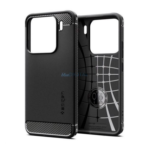 SPIGEN RUGGED ARMOR silicon protector de telefon (rezistent la șocuri, bubble heel, model de carbon) Negru Xiaomi 15