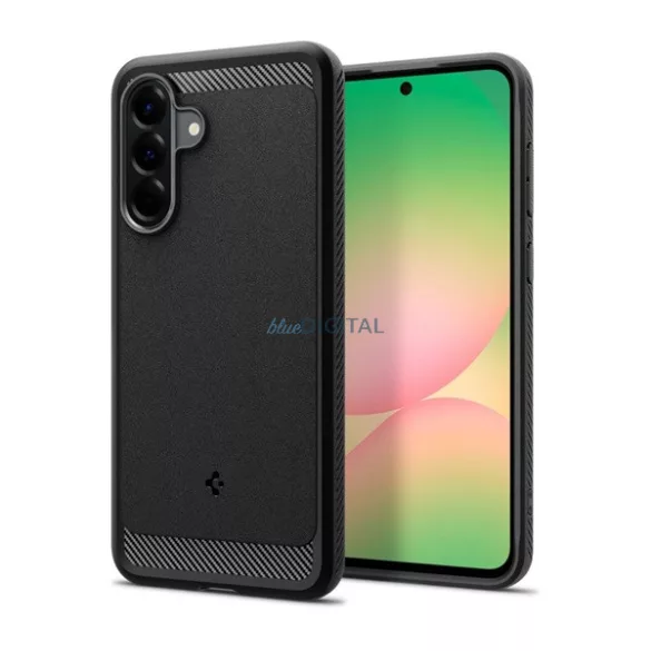 HUSĂ! - SPIGEN RUGGED ARMOR silicon telefon protector (rezistent la șocuri, bubble heel, model de carbon) Negru Samsung Galaxy A56 5G (SM-A566)