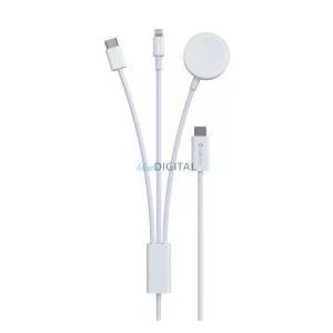DEVIA Cablu de încărcare 3in1 (Tip-C - fulger / Tip-C, încărcător Apple Watch, 7,5W, fără fir, 120cm) ALB