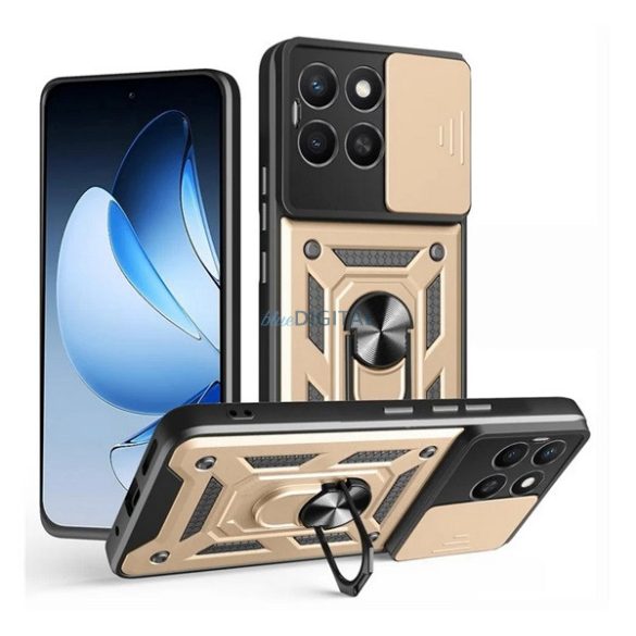 Protector de telefon din silicon Defender (rezistent la șocuri, inel de reținere, protector de cameră) Auriu Honor X8c