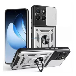   HUSĂ! - Protector de telefon din silicon Defender (rezistent la șocuri, inel de reținere, protector de cameră) Argintiu Honor X8c