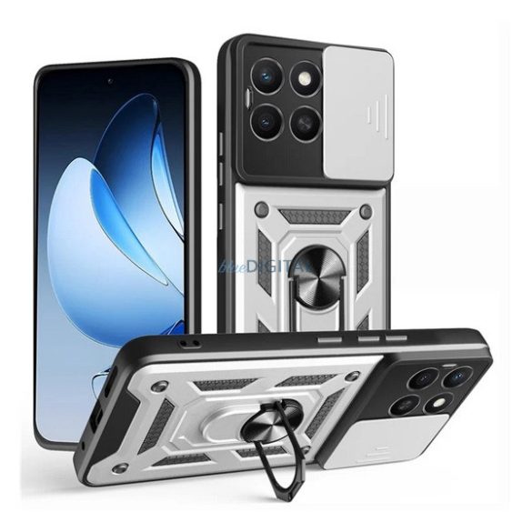 Protector de telefon din silicon Defender (rezistent la șocuri, inel de reținere, protector de cameră) Argintiu Honor X8c