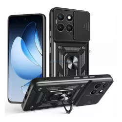   HUSĂ! - Defender silicon protector de telefon (rezistent la șocuri, inel de reținere, protector de cameră) Negru Honor X8c