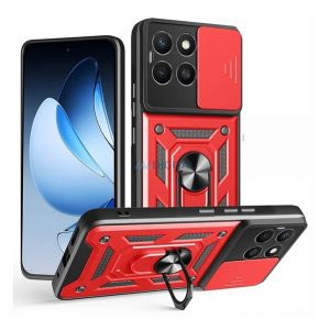 Protector de telefon din silicon Defender (rezistent la șocuri, inel de reținere, protector pentru cameră) Roșu Honor X8c