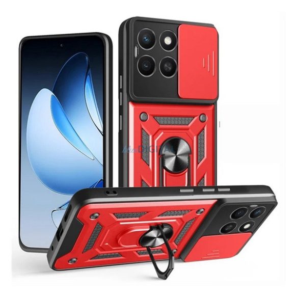 Protector de telefon din silicon Defender (rezistent la șocuri, inel de reținere, protector pentru cameră) Roșu Honor X8c