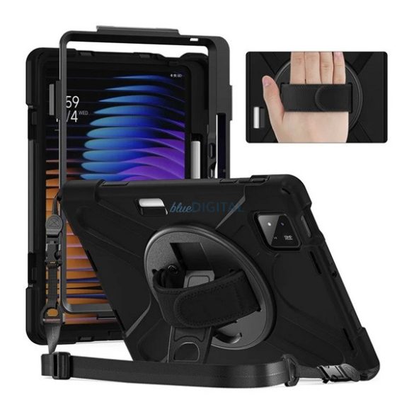 Defender protector de telefon din plastic (rezistent la șocuri, 360 ° + curea de mână, curea de umăr) BLACK Xiaomi Pad 7 Pro, Pad 7