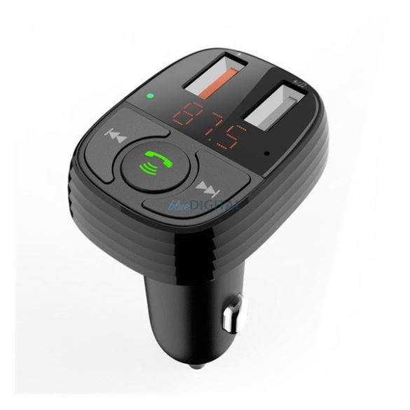 DEVIA EA133 transmițător FM bluetooth încărcător auto cu 2 prize USB + Type-C (v5.3, 30W, încărcător rapid, afișaj LED, RGB) NEGRU